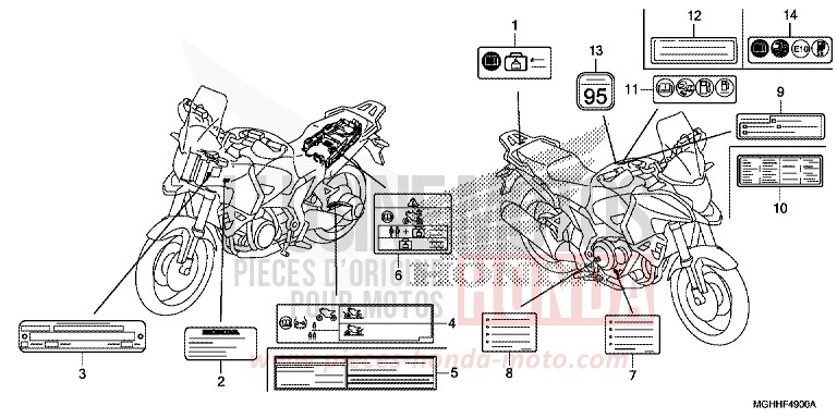 ETIQUETTE DE PRECAUTIONS de VFR1200X "Crosstourer" Méca CANDY PROMINENCE RED (R342B) 2017